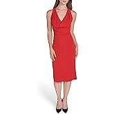 HALSTON Womens Sleeveless Cowel Neck Knee Length Dress