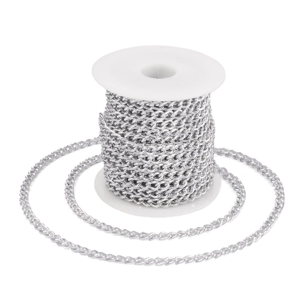 Boutigem 32.8 Feet Aluminium Curb Chains Faceted Unwelded Twisted Link Chain 6x4x1.1mm for DIY Necklace Jewelry Making