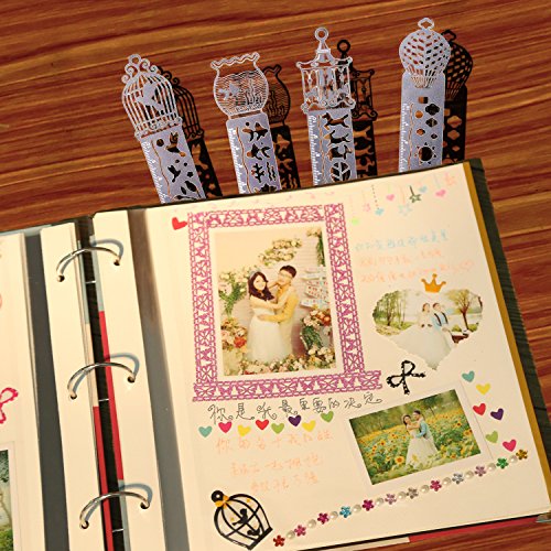Metal Bookmark Ruler Set of 4, YARKOR Stainless Steel Drawing Painting Stencils Scale Template, Hollow Drawing Template Icon Tool DIY Photo Album/Diary Accessories Ruler (Fineliner Color Pen Set) - Thumbnail 2
