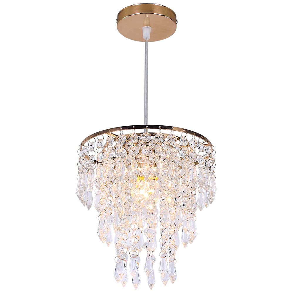 FRIXCHUR Modern Crystal Chandelier Small Pendant Light Ceiling Light Gold Crystal Chandeliers for Dining Room Bedroom Kitchen Hallway Foyer Kids Room — image 1
