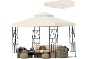 Morikoro 10x10 Canopy Replacement Top Double Tiered Gazebo Cover for Yard, Patio & Garden Durable Sunshade Replacement (Beige)
