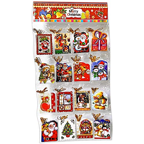 Christmas Gift Tags- 128 Count Xmas Hanging Tags Each with Gold String- Gift Bag Cards for The Holidays- 16 Designs