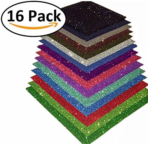 Glitter Heat Transfer Vinyl (HTV) | 16 Pack Bundle | 10" x 10" Easy Weeding Sheets | Iron-On | Silhouette Cameo | Cricut Machine | Heat Press Machine | T-Shirts | Sweatshirts | Hoodies