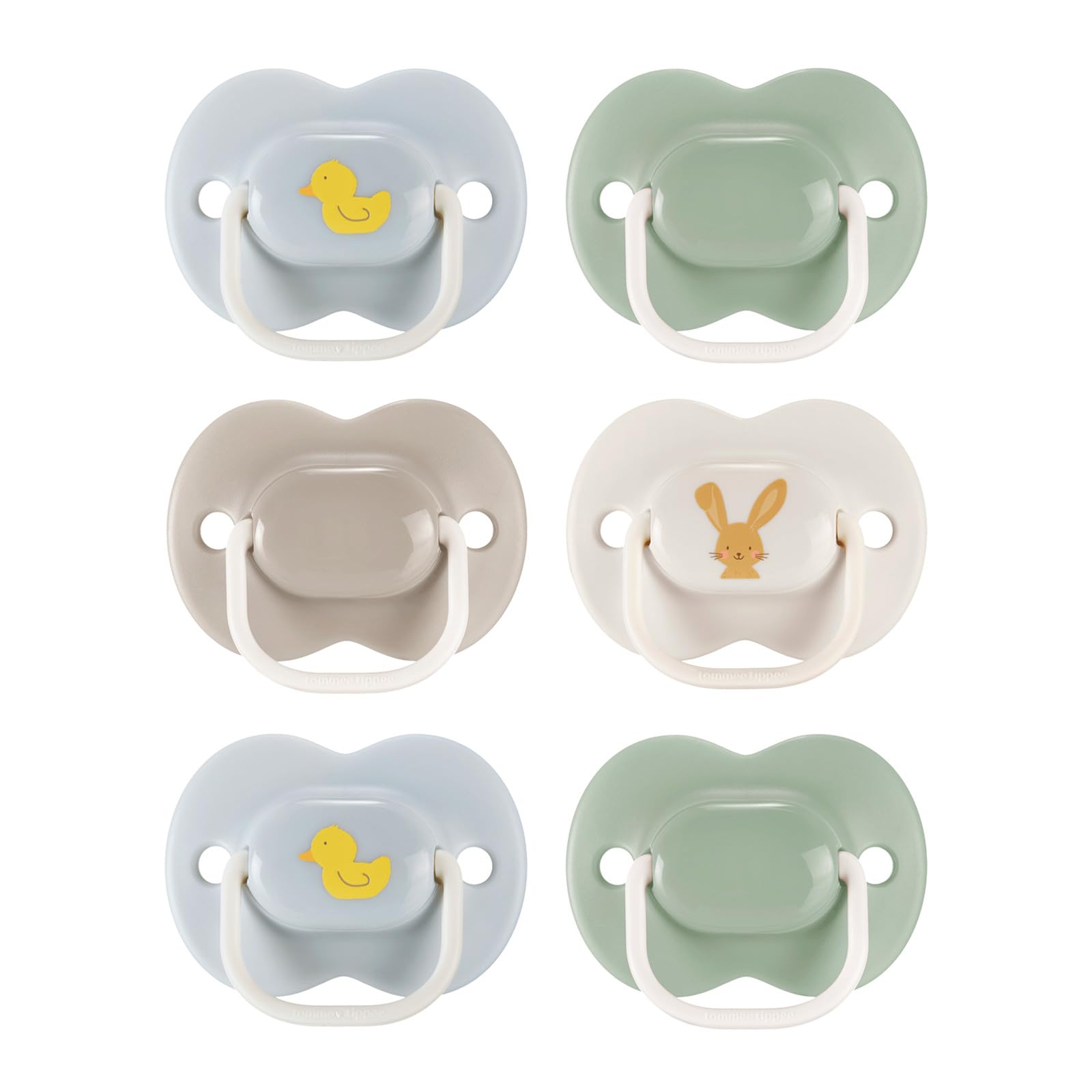 Photo 1 of Tommee Tippee Anytime Matte Pacifiers, 6-18 Months, Symmetrical Baglet, BPA-Free Binkies, Blue, Green, and Brown, Pack of 6