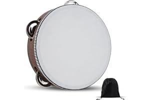 WIRMEVI Wooden Hand Held Percussion Tambourine with Storage Bag - 6 Inches, Ideal for Church, Wedding, Party, Dance, Photo Shoot
