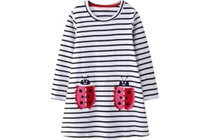 Hongshilian Girls Cartoon Dress Applique Party Dresses Casual Jersey Cotton Long-Sleeved