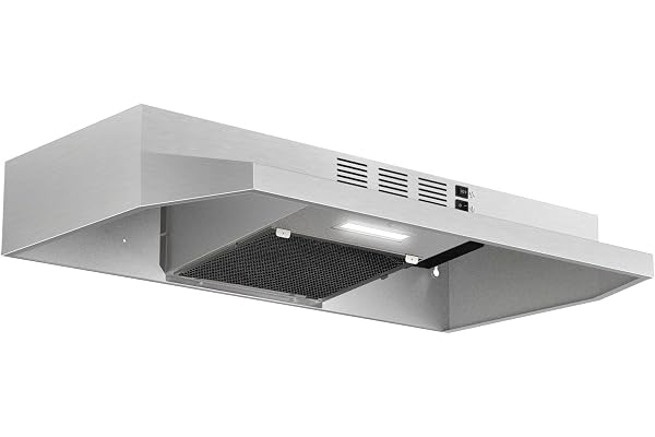 Range Hood 30 inch Under Cabinet, Stainless Steel Kitchen Vent Hood 280CFM, Built-in Kitchen Stove Hood w/Rocker Button Control, Ducted/Ductless Convertible Duct, 2 Speeds Fan, Bright LED Light
