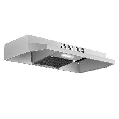 Range Hood 30 inch Under Cabinet, Stainless Steel Kitchen Vent Hood 280CFM, Built-in Kitchen Stove Hood w/Rocker Button Control, Ducted/Ductless Convertible Duct, 2 Speeds Fan, Bright LED Light