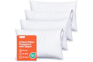 Niagara 4 Pack Pillow Protectors Queen Zippered 20x30 Inches Set White Super Soft Brushed Microfiber Cases Covers Reduces Res
