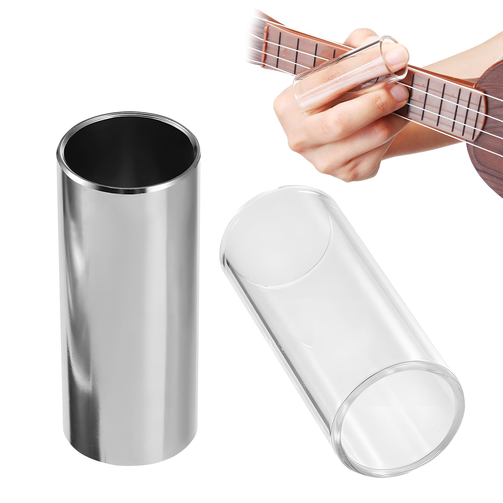 maxtachi 2Pcs Guitar Finger Slide, Stainless Steel Slide Guitar Accessories for Playing Guitar, Guitar Slide Set, Perfect for Electric Guitar Bass Acoustic Guitar Stringed Instruments