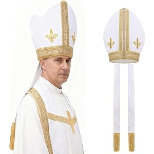 Koalswm Pope Priest Hat Headpiece Catholic Cardinal Cap Bishop Mitre Halloween Cosplay Accessory