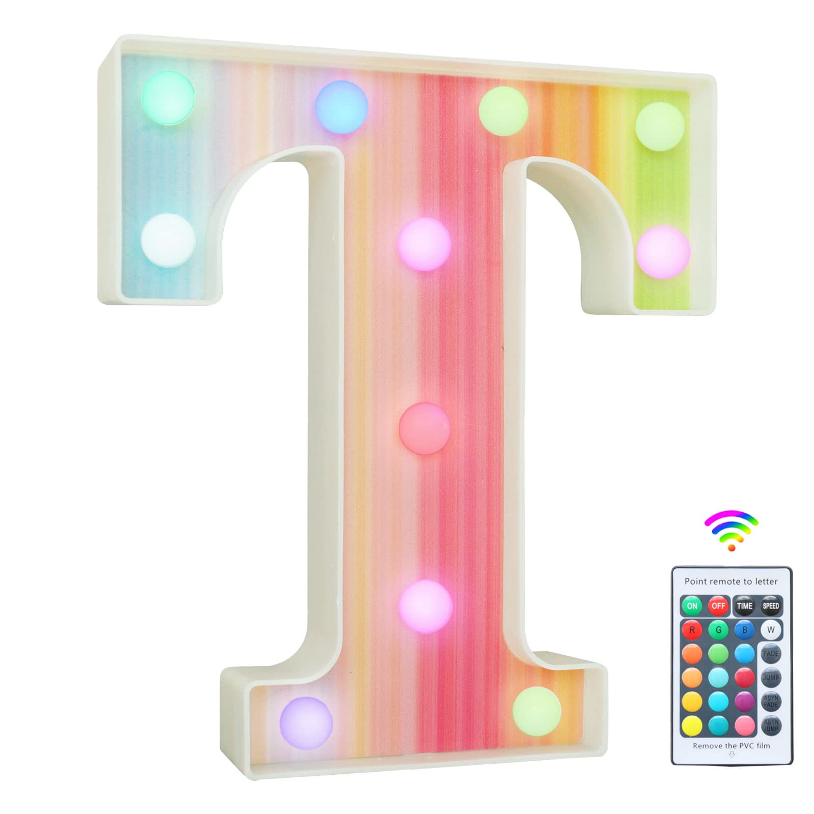 Rainbow Light Up Letters, Colorful LED Letter Lights 16 Color Changing Alphabet Sign Gifts for Girls Women Party Birthday Decorations Remote Night Light Christmas Valentine Wall Table Decor - T