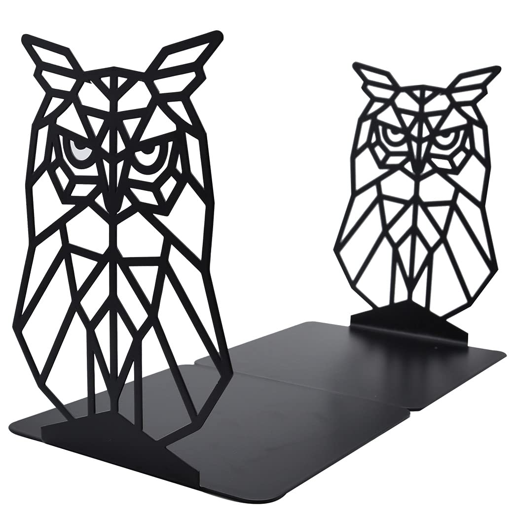 SIPLIV Minimalist Style Bookends Metal Adjustable Non Skid Books Holder Stand Book Rack Desk Bookends for School, Library, Home or Office - Eagle (Black, 1 Pair)