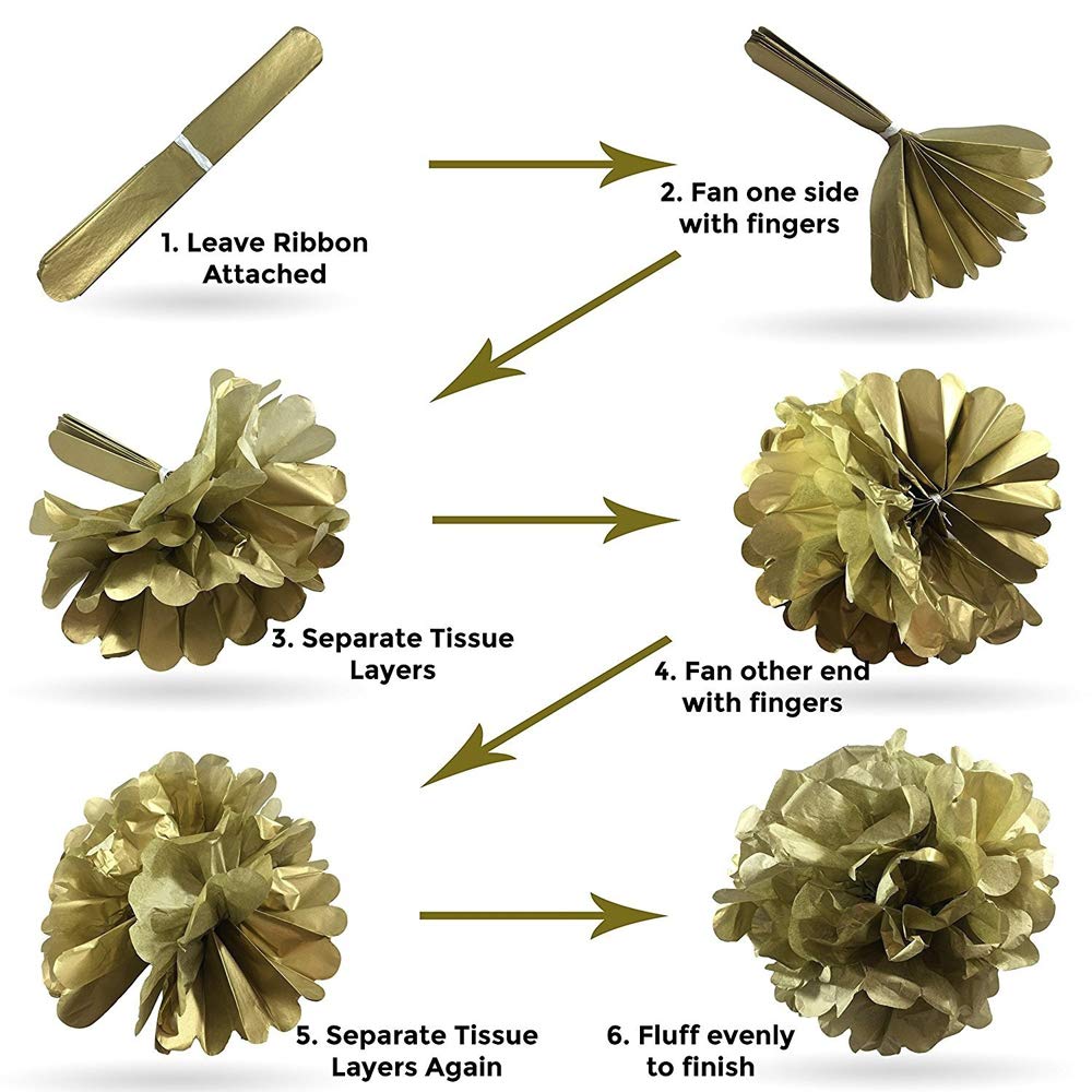 14 PCS Decorativo Pompones de papel Lampara de papel Bolas de panal de