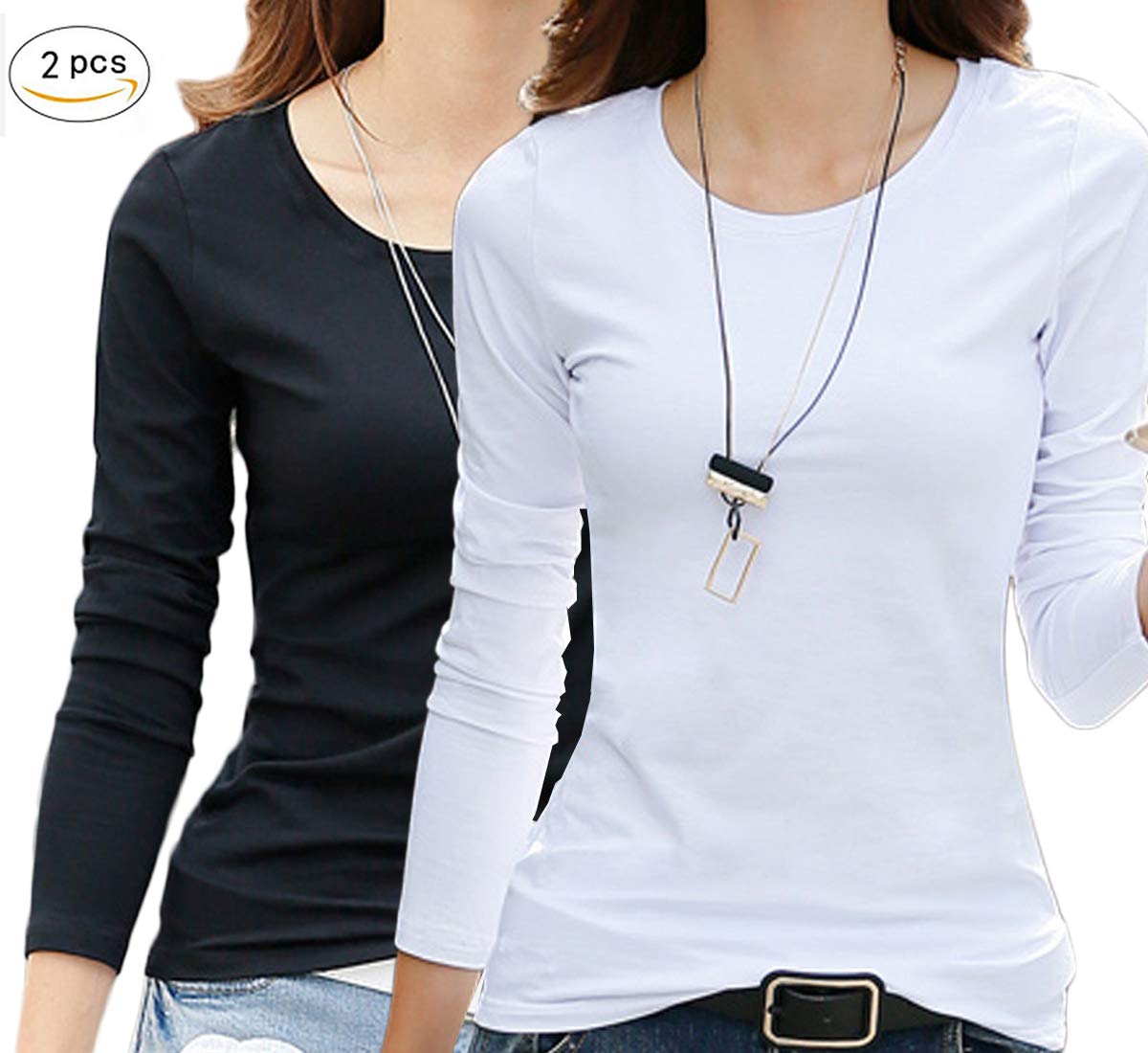 レディース トップス インナー Tシャツ(GT-2PC black/white S)