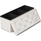 GLAXYFUR Storage Ottoman Bench, 43 Inches Folding Ottoman with 2 Dividers, PU Leather Foot Rest, End of Bed Bench, Storage Ch