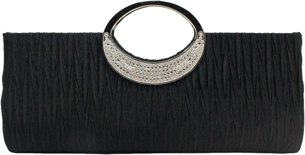 Wiwsi Women New Pleated Glitter Rhinestone Clutch Wedding Party Evening Tote Bag(Black)