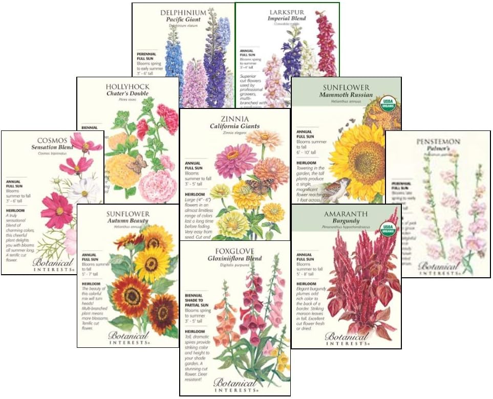 Botanical Interests Giants Flower Seed Collection - 10 Packets with Gift Box
