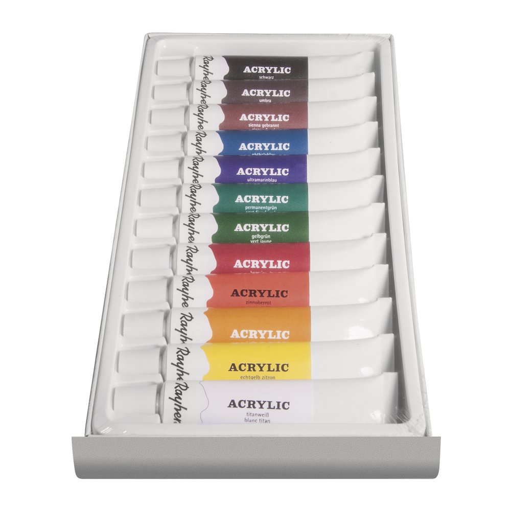 Rayher Set of 12 Artists Quality Acrylic Paints, 12ml Colour Tubes for Painting in 12 assorted colours, 38925000