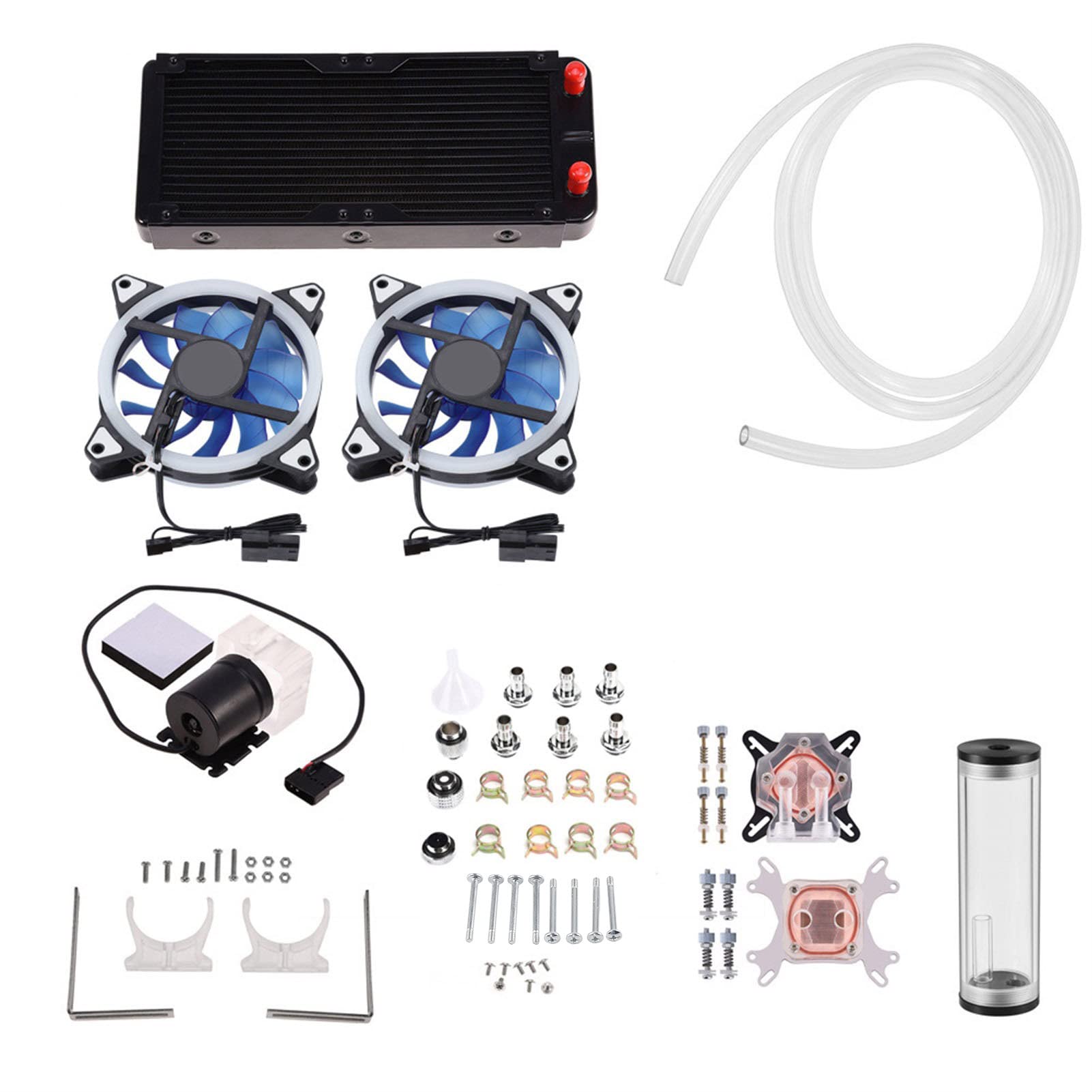 Compputer Water Cooling Kit with 240mm Cooler CPU/GPU Block Pump Reservoir LED Fan Heat Sink Diy Tool, PC CPU Water Cooler for AMD/Intel/NV