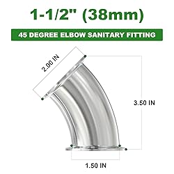 TAISHER 2PCS 304 Stainless Steel 1.5" Tube OD 45
