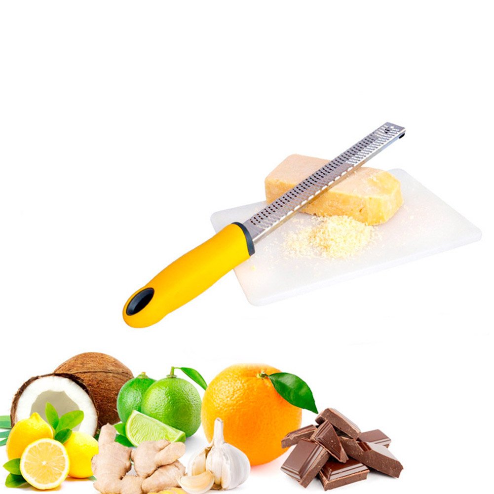 Professional Kitchen Cheese Grater Handheld Dishwasher Safe Stainless Steel Lemon Zester Plate with Protective Cover (Yellow)