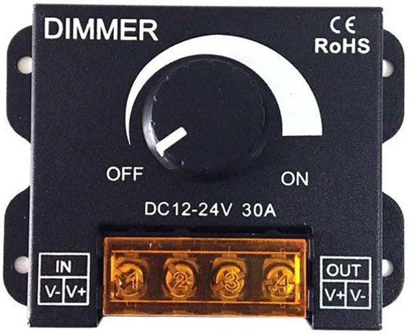RKURCK 12V/24V DC 30A PWM LED Dimmer Controller, Single Channel for Single Color LED Strip Lights 5050 3528 5630, 360W-720W, 0-30A