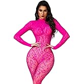 Women Sexy Fishnet Bodysuit, Lace Leopard Jumpsuit Full Body Stockings Mesh Lingerie, One Piece Party Festival Rave Outfits