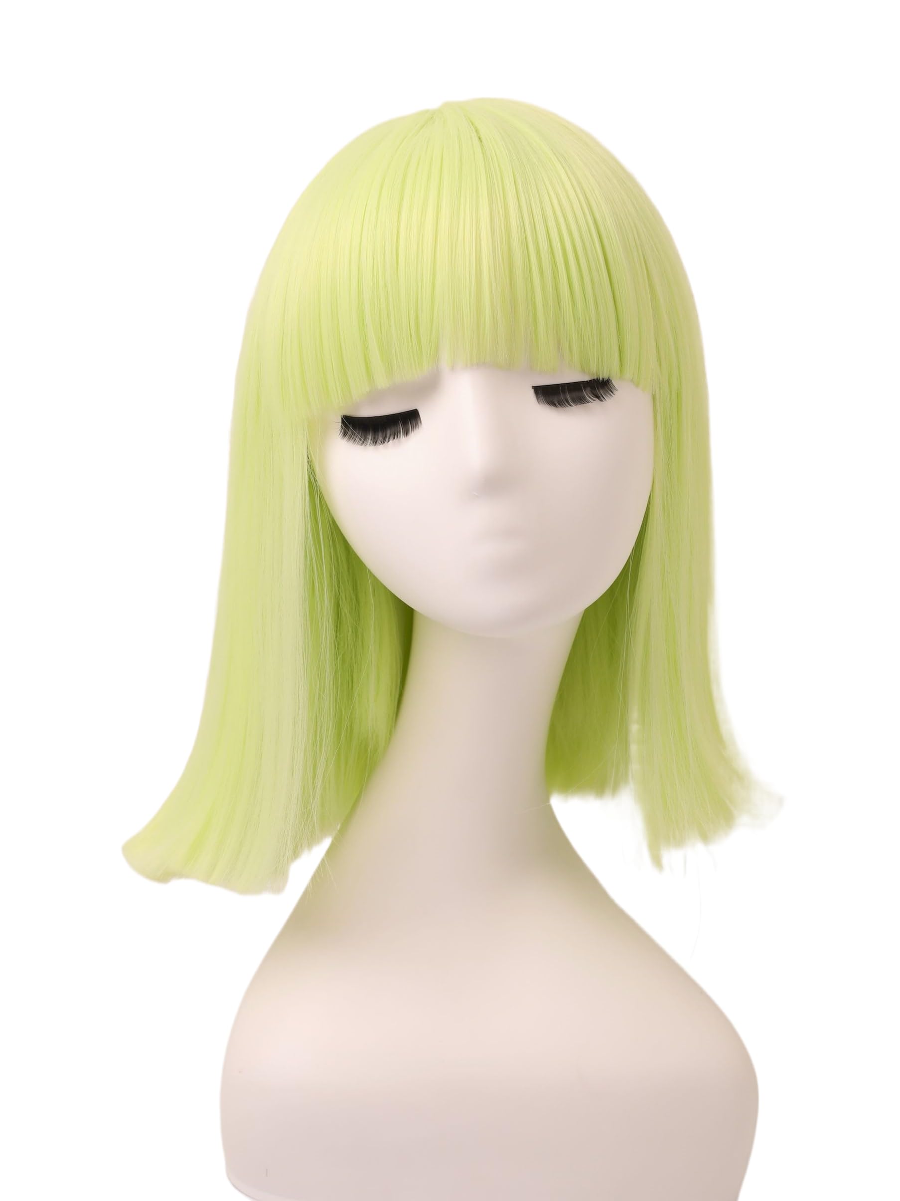 Prettyland Event Ladies Bob Straight Bangs Wig Medium Length Short Straight Heat Resistant Wig for Show Carnival Yellow-Green C634