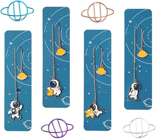 Amazon ブックマーク しおり 可愛いデザイン 金属製 宇宙へ旅行のシリーズ 惑星ゼムクリップ付き 4個セット しおり 文房具 オフィス用品