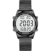 Men's Pedometer Watch with Stainless Steel Bracelet,Step Counter Watch No App, No Charging Needed for Ourdoor Walking, Calorie, Distance, Alarm, Countdown Timer Watch TU-2306B TIMEURE