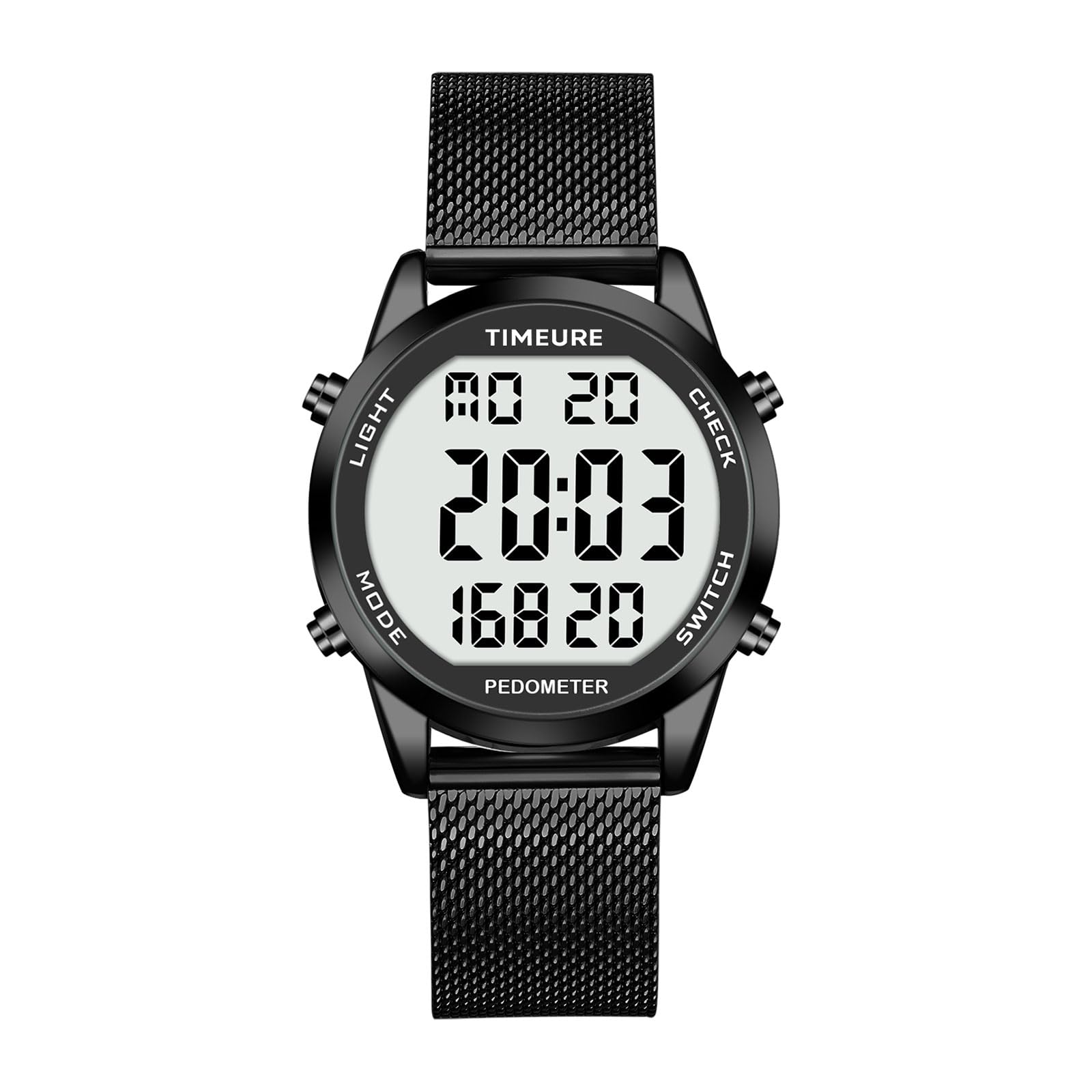 Photo 1 of TIMEURE Men's Pedometer Watch with Stainless Steel Bracelet, Step Counter Watch, No App, No Charging Needed for Outdoor Walking, Calorie, Distance, Alarm, Countdown Timer TU-2306B