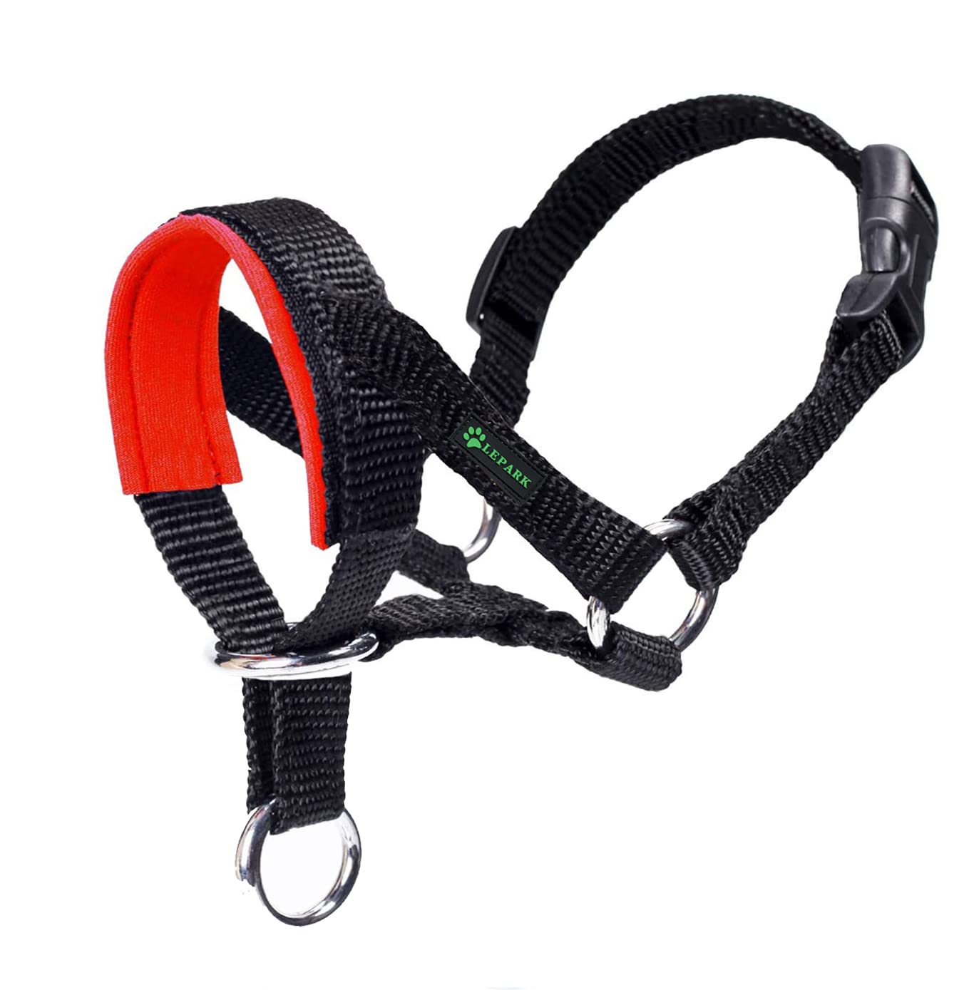 ILEPARK Dog Head Collar with Soft Fabric, Headcollar for Dogs, Anti pulling Head Halter Collar, Adjustable and Easily Control (L,Red)