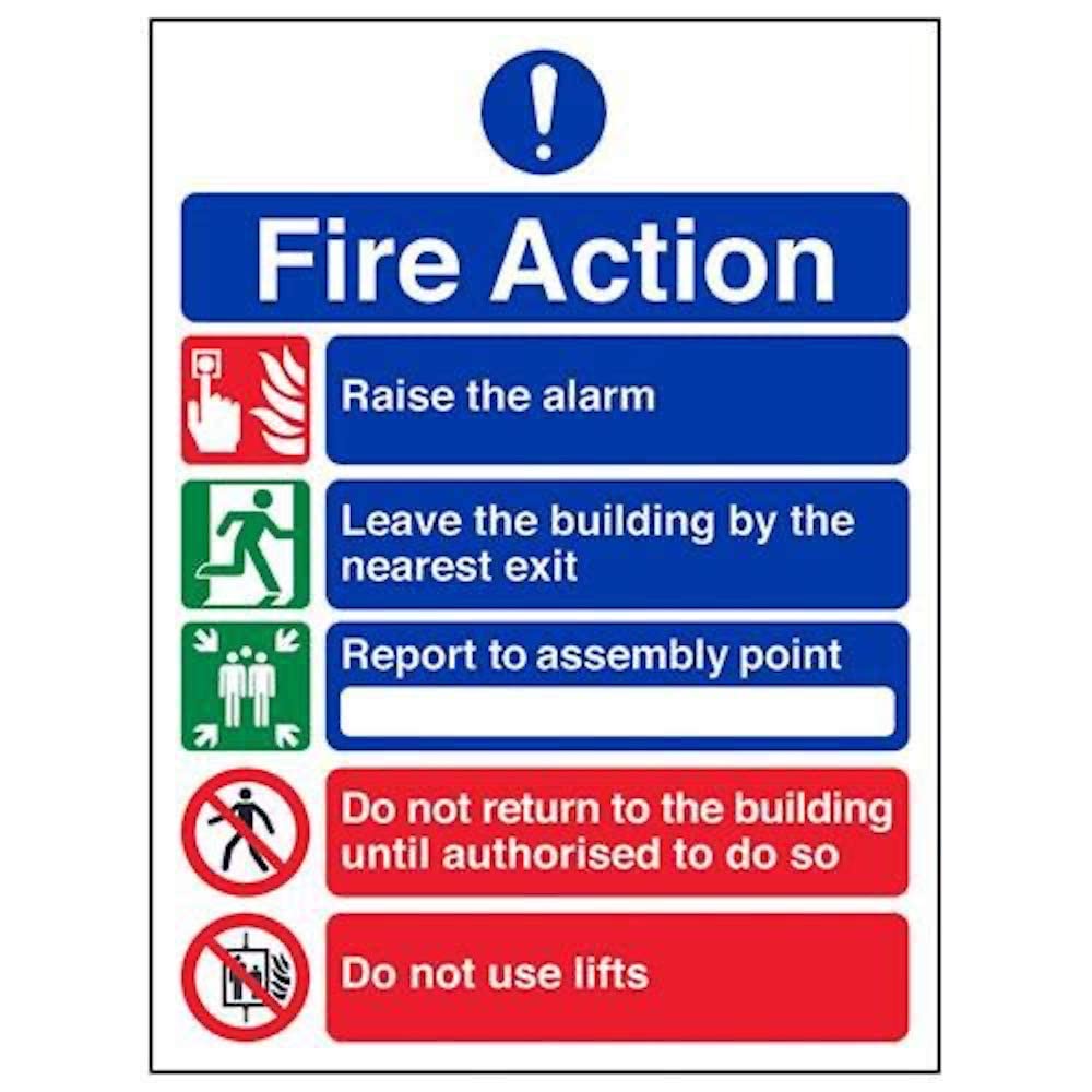 V Safety General Fire Action 5 Message Sign - Portrait - 150mm x 200mm - 2mm Rigid Plastic — image 1