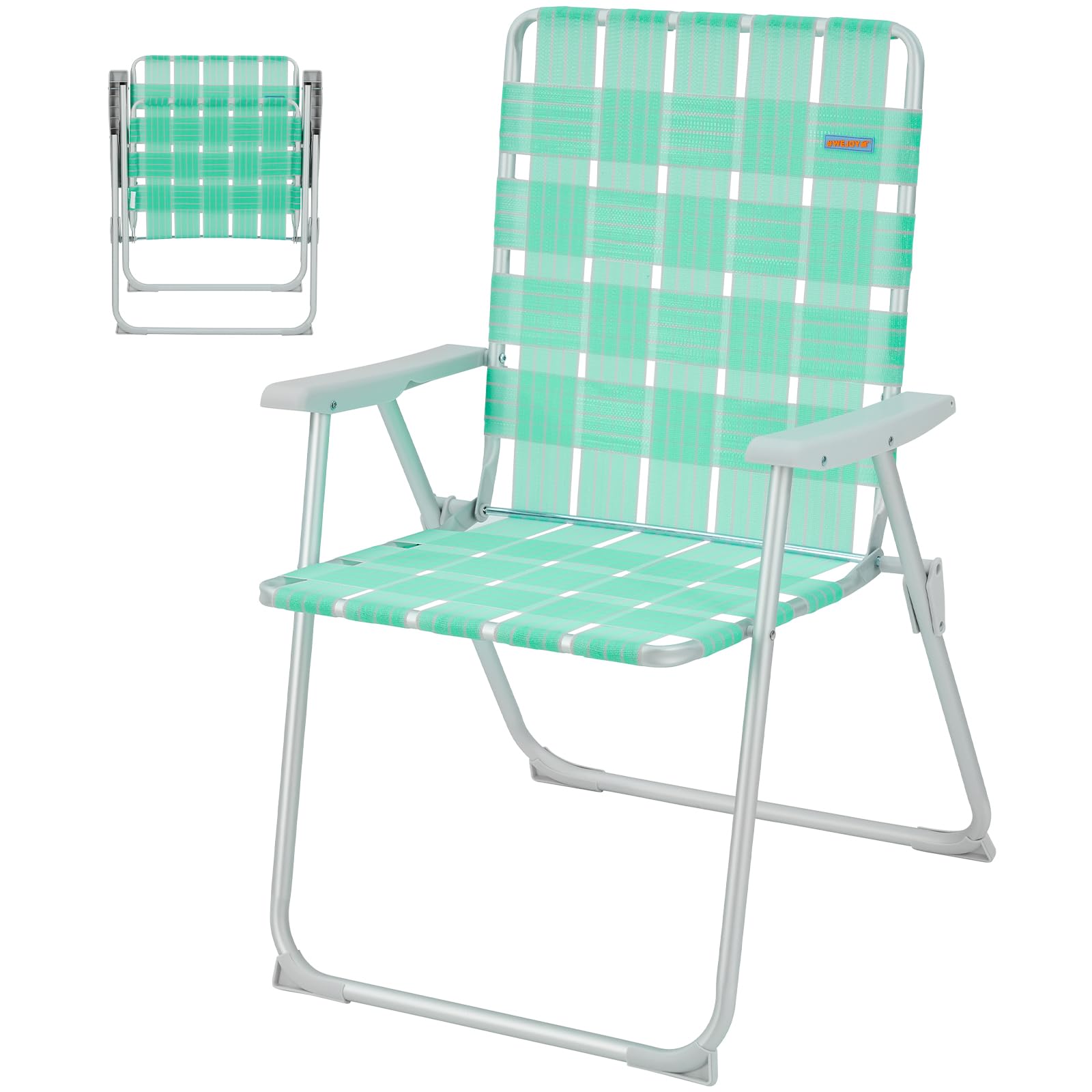 Photo 1 of #WEJOY Anti-tip Over Folding Webbed Lawn Chair, Oversized 17-in High Beach Chair for Adults Heavy Duty,Aluminum High Seat Camping Chair for Elder Outdoor Garden Park Backyard(Cyan/Grey)