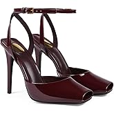 USRUNOE Womens Square Peep Toe Stiletto High Heels Ankle Strap Kitten Heels Sandals Backless Buckle Dress Party Fashion Shoes