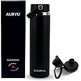 Auryu Black 24oz Triple-Walled Stainless Steel Water Bottle Leak Proof, BPA-Free Thermos with Bonus Spout Lid Wide Mouth Flask for Travel, Hiking, Gym, Hot & Cold Use