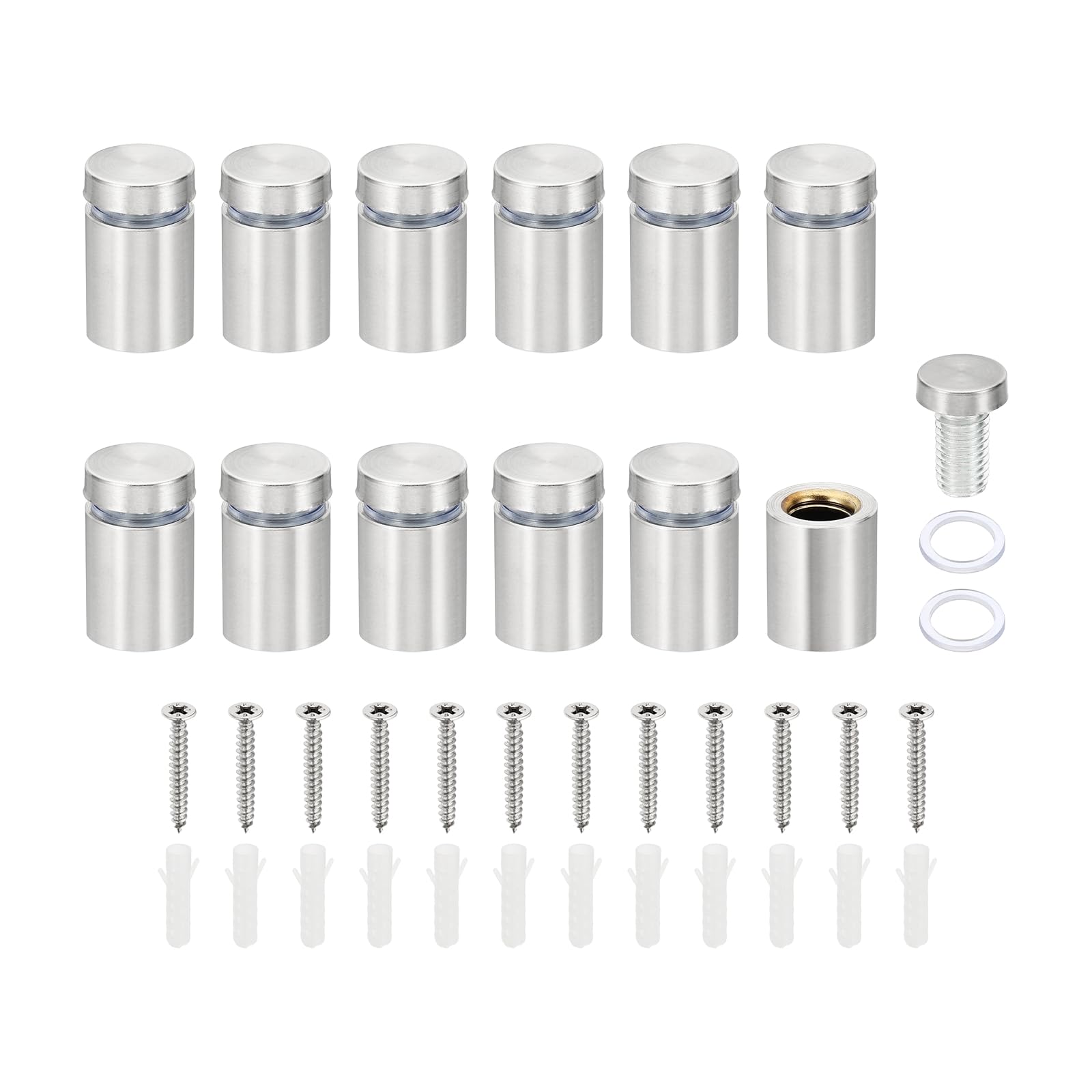 PATIKIL 5/8 x 1 inch Sign Standoff Screws, 12 Set Stainless Steel Wall Standoff Mounting Hardware Advertising Glass Nail for Hanging Acrylic Picture Frame Acrylic Panel, Silver