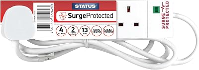 Status Surge-Protected 4 Socket Extension Lead 2m White 13A Power Strip