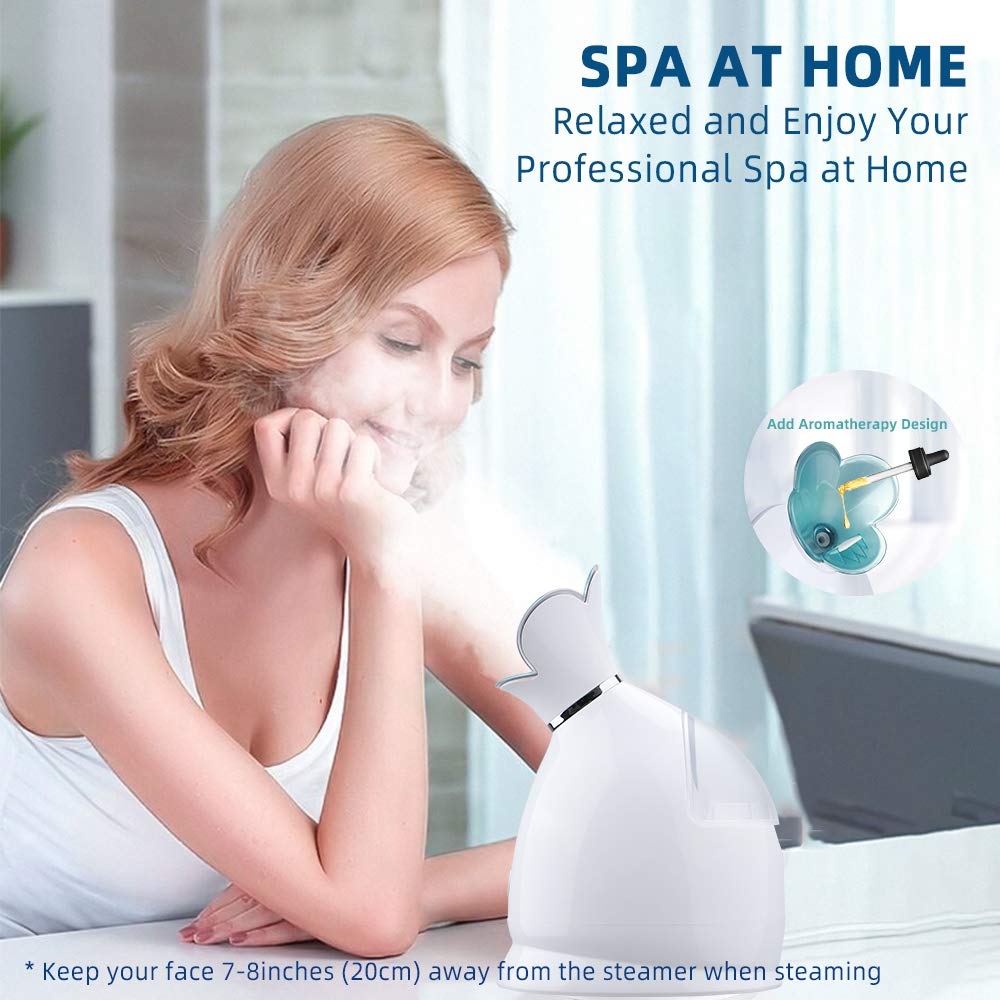 Facial Steamer, 10X Penetration 98ML, RUEOO Nano Ionic Face Steamer, Cleansing Pores Humidifier Steamer with 15min Steaming Time, plus Blackhead Remover Kit and Hair Band Moisturizing Steamer: Beauty