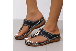 WOMENYIAOR Orthopedic Wedge Sandals for Women Dressy Summer Comfortable Walking Sandals with Arch Support Fashion Orthotic Slides Open Toe Orthotic Flip Flops Slip on Sandals Casual Thong Sandals (a-Black, 7)