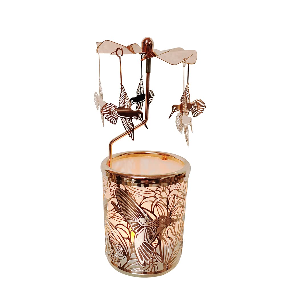Kingnero Carousel Candle Rotating Rotary Candle Holder Spinning Tea Light Candlestick for Christmas (Hummingbird)