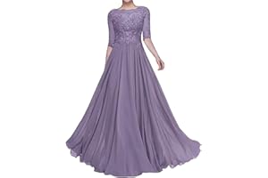 nuosife Mother of The Bride Dresses for Wedding 1/2 Sleeves Formal Party Dresses Long Chiffon Wedding Guest Dress