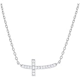 Jewels By Lux Sterling Silver Unisex Cubic-Zirconia Sideways Cross Necklace Size 16 + 1.5 Inches