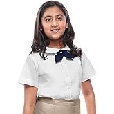 Classroom Uniforms Girls Short Sleeve Peter Pan Collar Blouse, White Button Front School Uniform Shirt