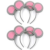 jarbins 4pcs Mouse Ears Headband Gray Mouse Headwear Costume Accessory Cute Mouse Rat Ears Headband Cosplay Party Headwear for Kids Adults, Medium, Pink