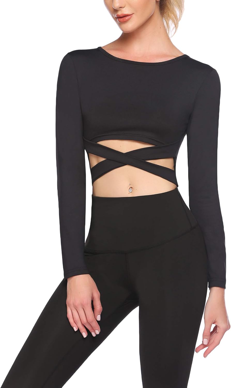 coorun Women Workout Shirts Long Sleeve Cropped Yoga Top Seamless Gym Shirts with Thumbhole