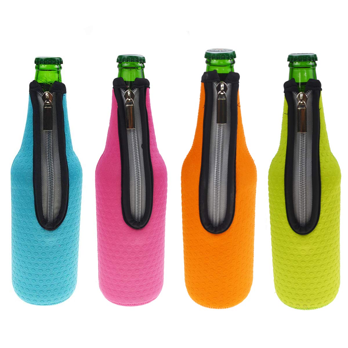 Orchidtent Neoprene Zipper Beer Coolers,Beer Bottle Sleeve,Beer Holder, 4 Pack 17.6Oz Insulated Beer Bottle Sleeve Case Carry Case for Bar, Birthday Party,Outdoor Activities, 500ML (4 Colors 2)