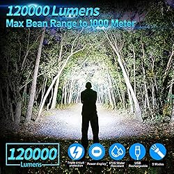 Rechargeable LED Flashlights High Lumens, 120000