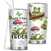 MoYueno Frog Gifts for Women, 20oz Just a Girl Who Loves Frogs Tumbler with Brush & Straw, Animal Gift for Lovers, Frog Themed Cup Coffee Mug, Gifts for Thanksgiving Christmas, 1 PCS